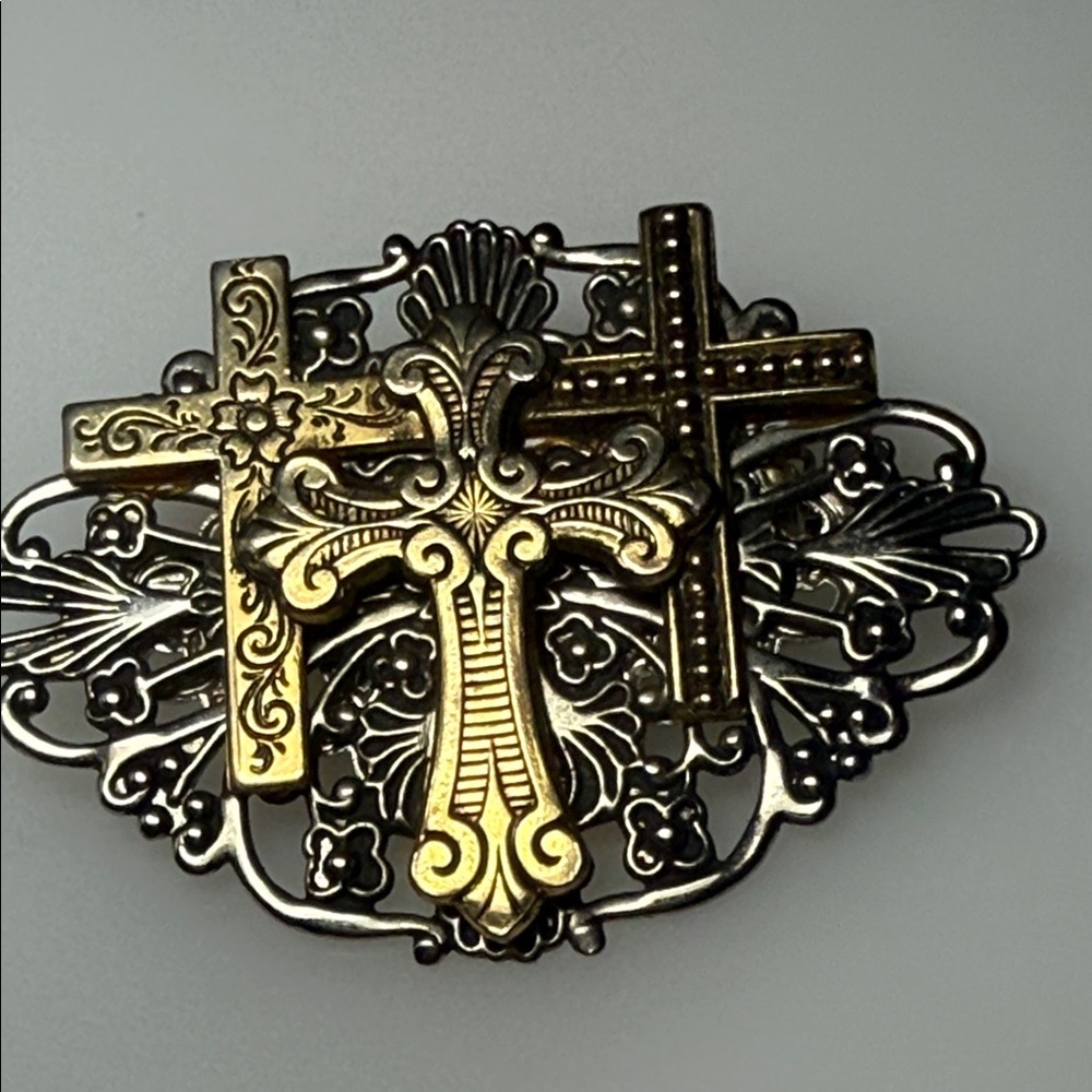 Jane Davis 1997 “Angels of Love” in Silver and Gold tone Crosses Brooch